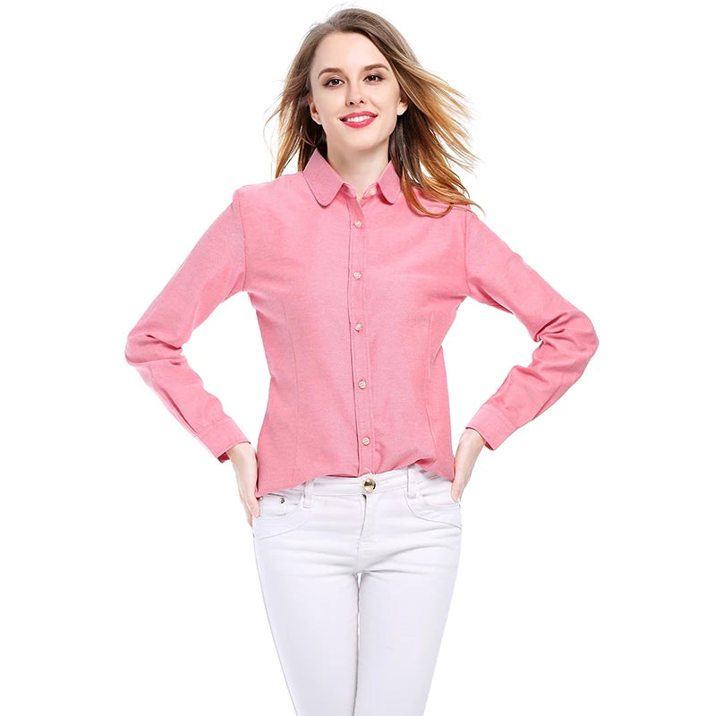 Women Blouse Shirts Oxford Cotton Long Sleeve Ladies White Casual Shirt Blouses Female Clothes Tops