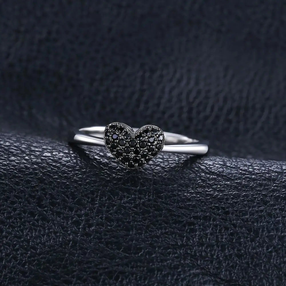Heart Love Ring 925 Sterling Silver Ring Girl Cute Natural Black Spinel Promise Ring Gemstones Jewelry for Women