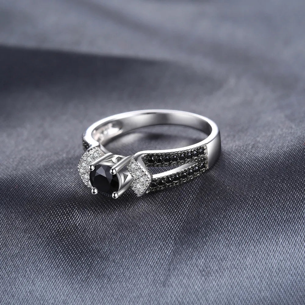 Natural Black Spinel 925 Sterling Silver Engagement Wedding Band Ring for Women Trendy Fine Jewelry Fashion Gift