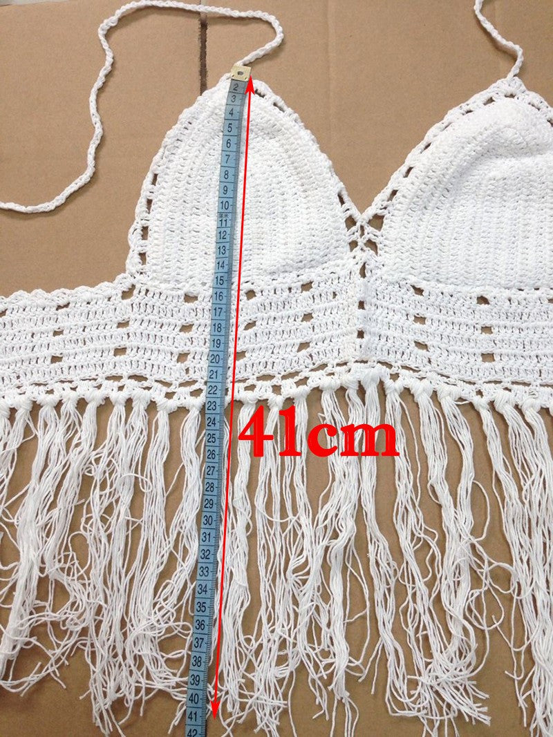 Lace crochet top style fringe tops bralette sexy crop top tassel knitted fitness women top strappy bra
