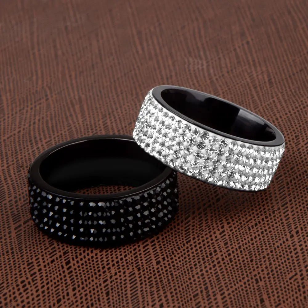 Punk Rock Stainless Steel Black Ring Men Crystal Ring For Women Wedding Ring Jewelry