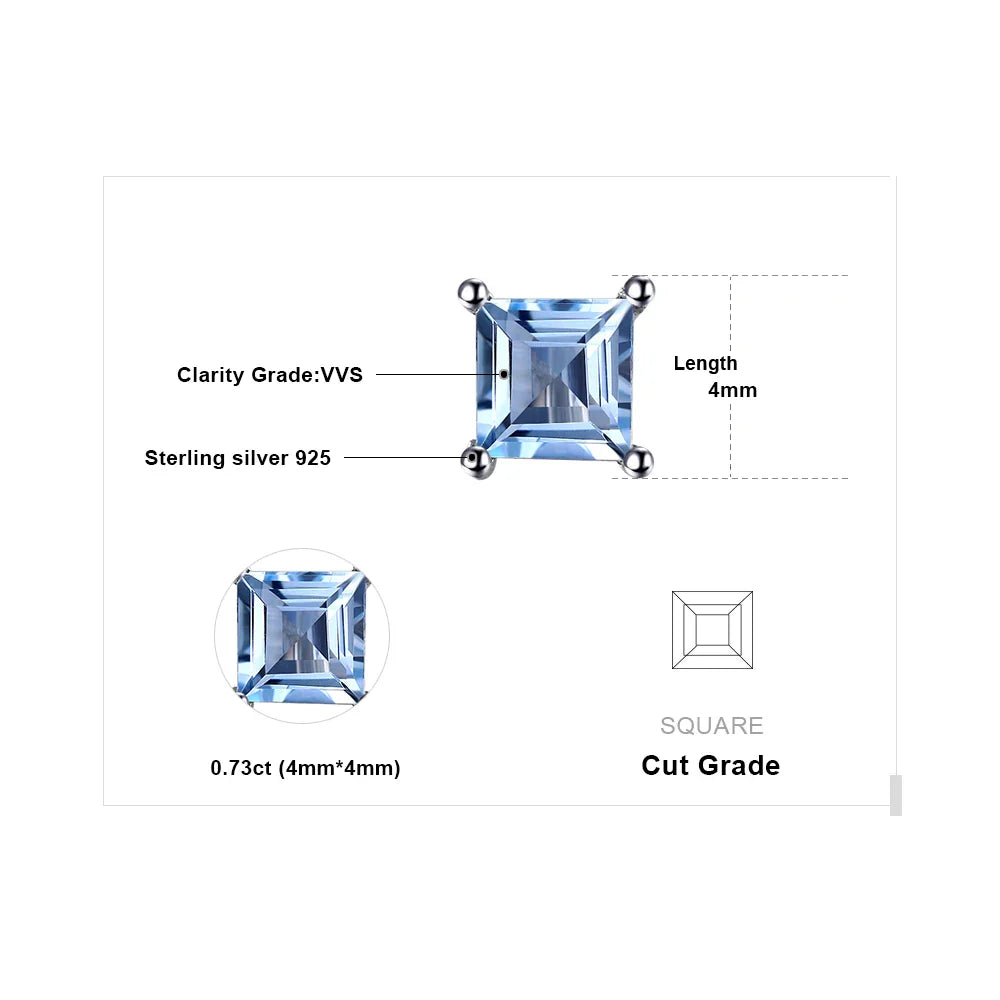 Square Genuine Blue Topaz Amethyst Citrine Garnet Created Sapphire Ruby Emerald 925 Sterling Silver Stud Earrings
