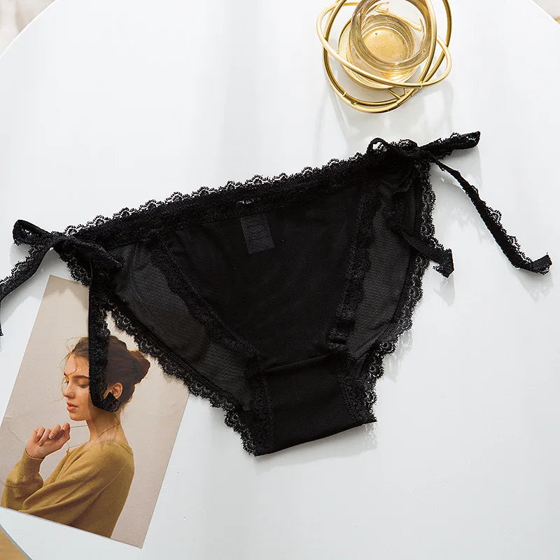 Ruffle Lace Mesh Seamless Panties For Women Hollow Out Transparent Sexy Underwear Briefs Female Lingerie Thongs-Dollar Bargains Online Shopping Australia