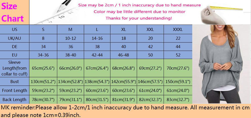 Online discount shop Australia - Fashion Women Blouse Batwing Long Sleeve Casual Loose Solid Top Shirt Sweater Plus Size 9 Colors