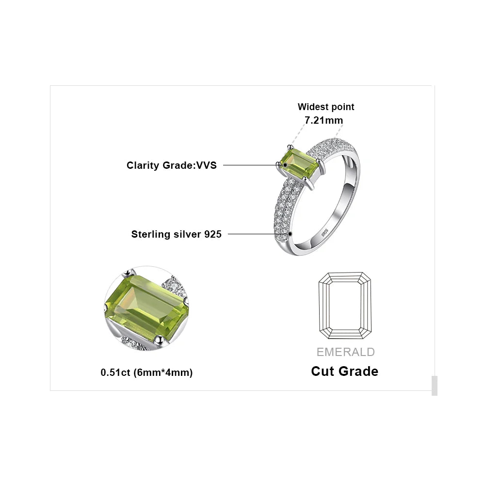 Emerald Cut Natural Peridot 925 Sterling Silver Solitaire Ring for Women Gemstone Fine Jewelry Anniversary Gift