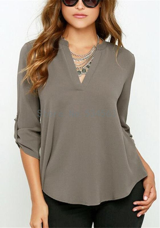 Fashion Women Tops Blouses Lady Long Sleeve V-Neck Chiffon Blouse Shirt Plus Size 5XL Ropa