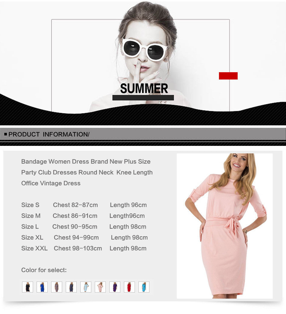 Online discount shop Australia - Bandage Women Dress Brand New Plus Size Party Club Dresses Round Neck Knee Length Office Vintage Dress