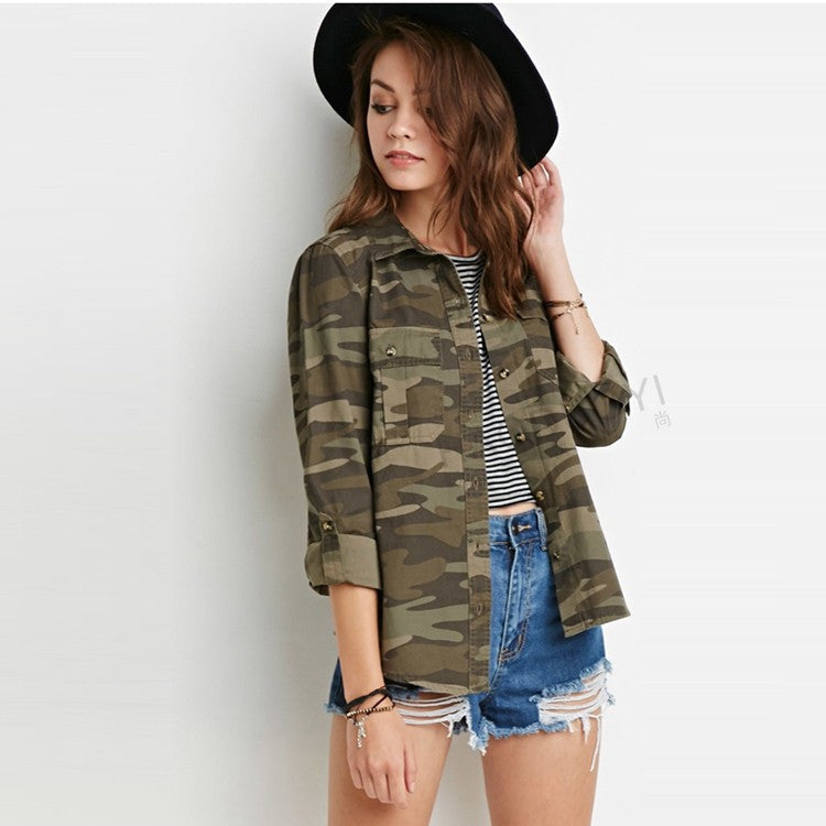 Casual Fashion Women Camouflage Jacket Sheath Disposition Outerwear Vogue Ladies Coat