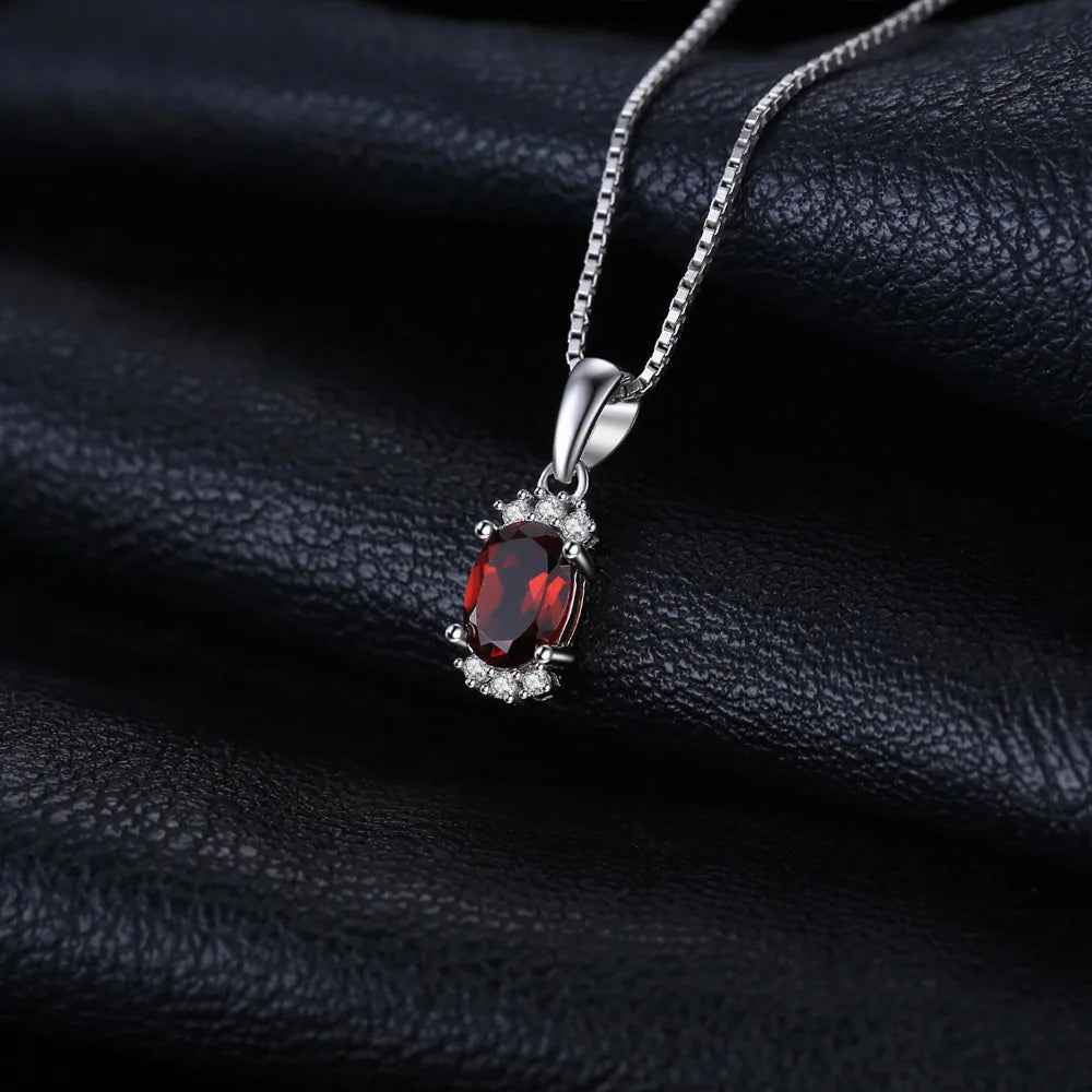 Oval Red Natural Garnet 925 Sterling Silver Pendant for Women Fashion Gemstone Necklace Jewelry Without Chain