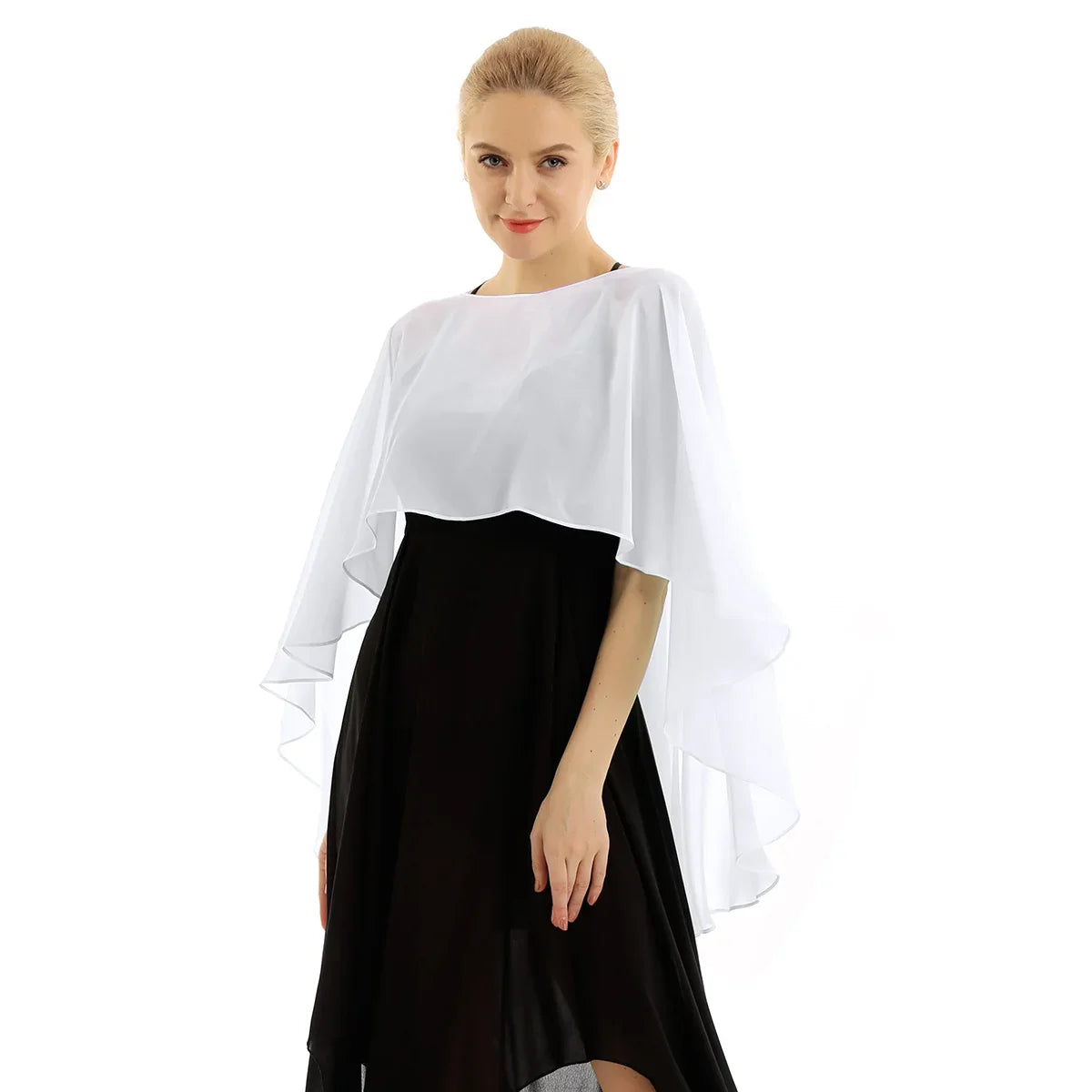 Women Chiffon Solid Pullover Capes Shawl Hi-low Hem Thin Soft Shrug Ponchos for Wedding Bridal Bridesmaid Evening Party Dress-Dollar Bargains Online Shopping Australia