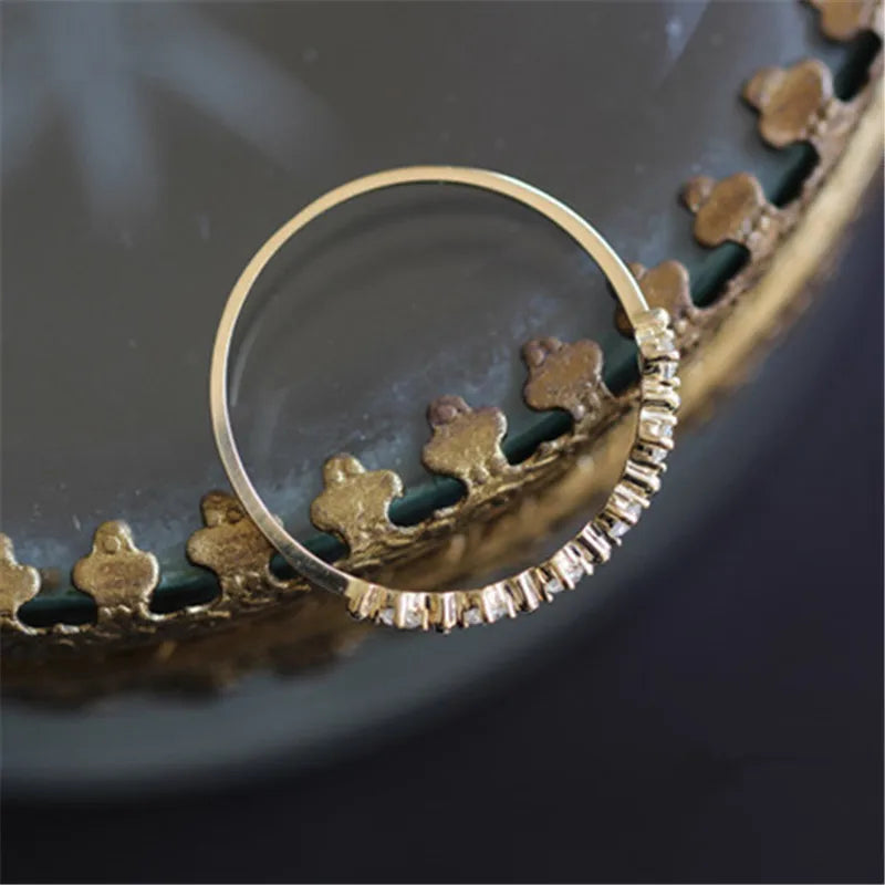 Sterling Silver Plating Gold Fashion Diamond Ring Women Exquisite Sweet Wedding Jewelry Accessories