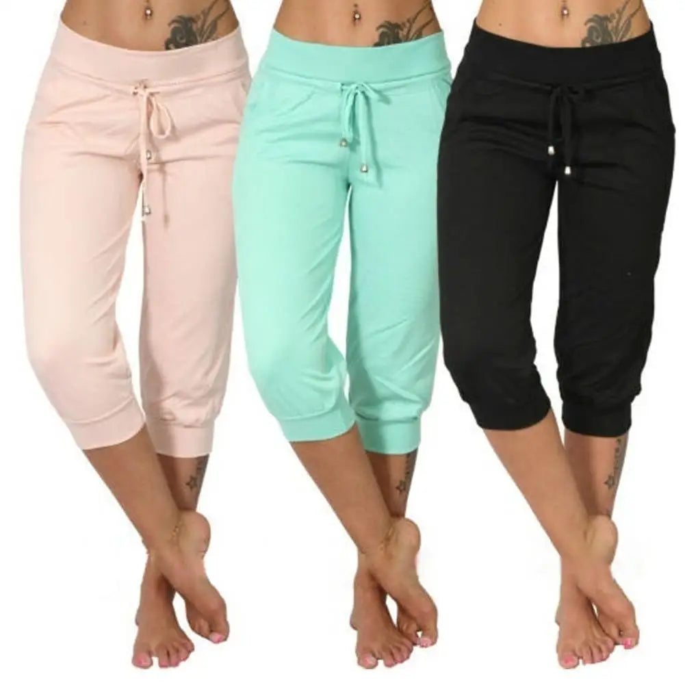 Women High Waist Casual Solid Color Low Rise Drawstring Pockets Sports Pants Shorts Joggers For Womens-Dollar Bargains Online Shopping Australia