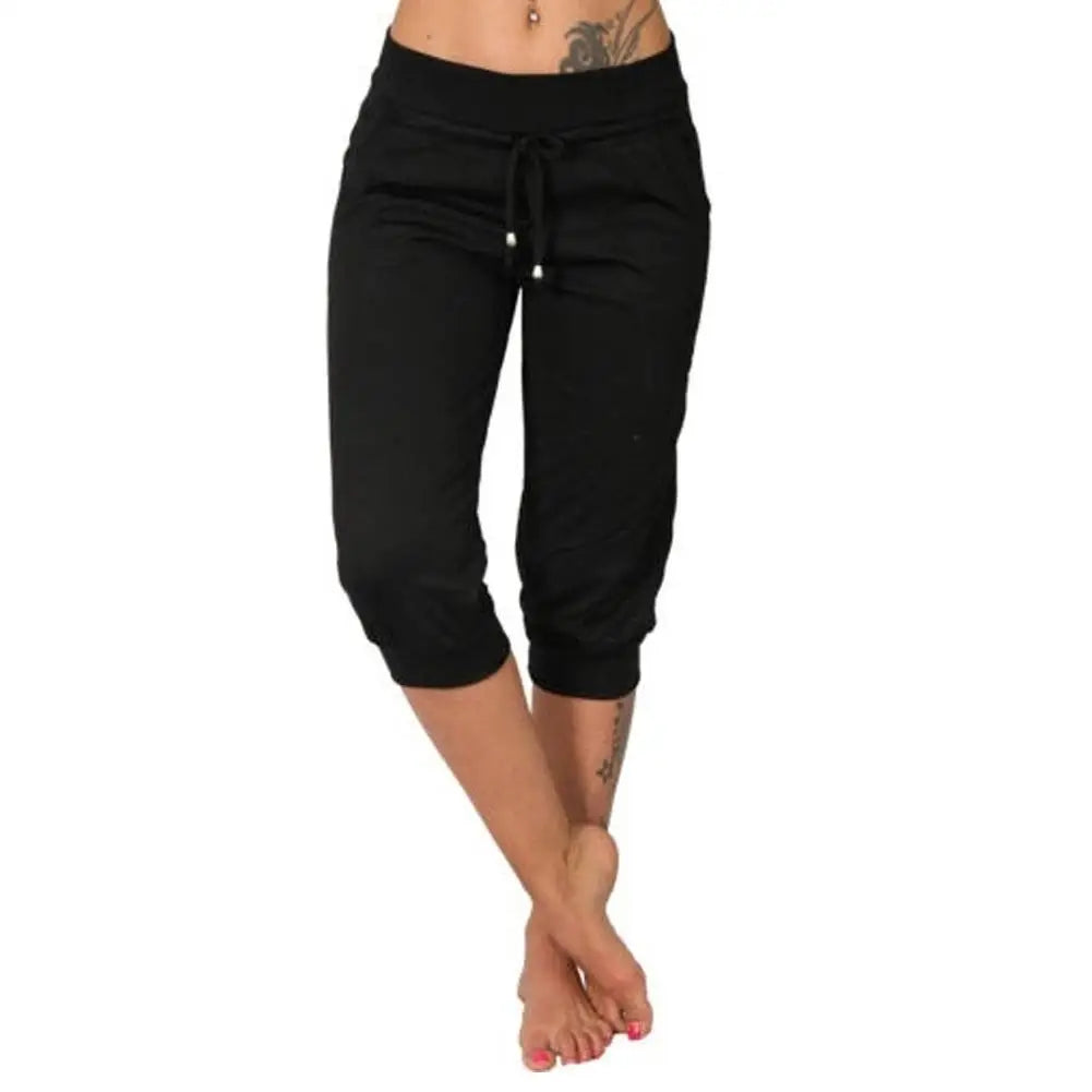 Women High Waist Casual Solid Color Low Rise Drawstring Pockets Sports Pants Shorts Joggers For Womens-Dollar Bargains Online Shopping Australia