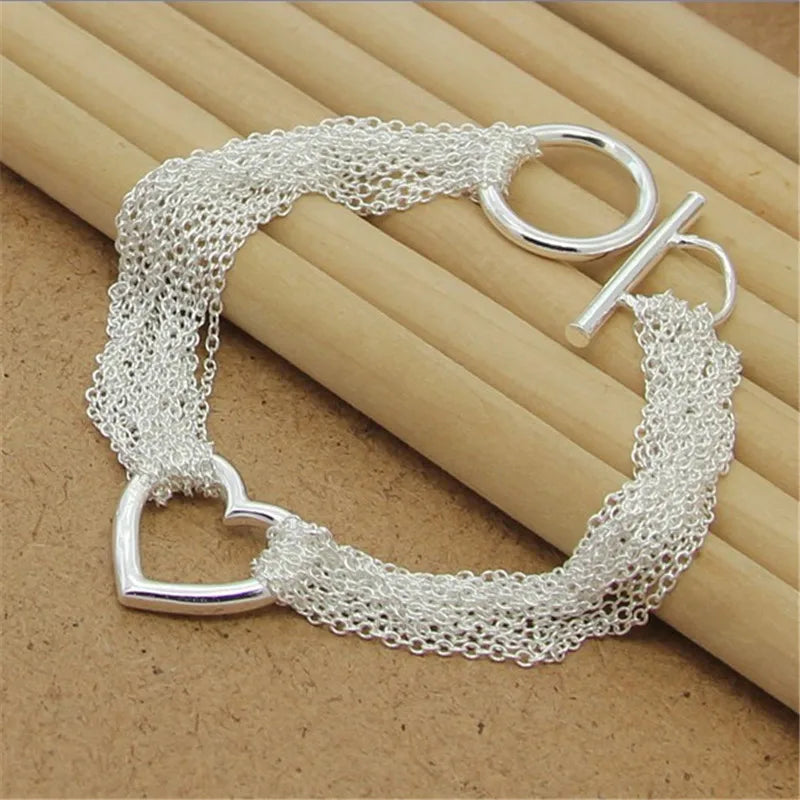 New 925 Sterling Silver Bracelet Four-Leaf Clover Heart Snake Bone Bracelet For Women Men Charm Jewelry Gift