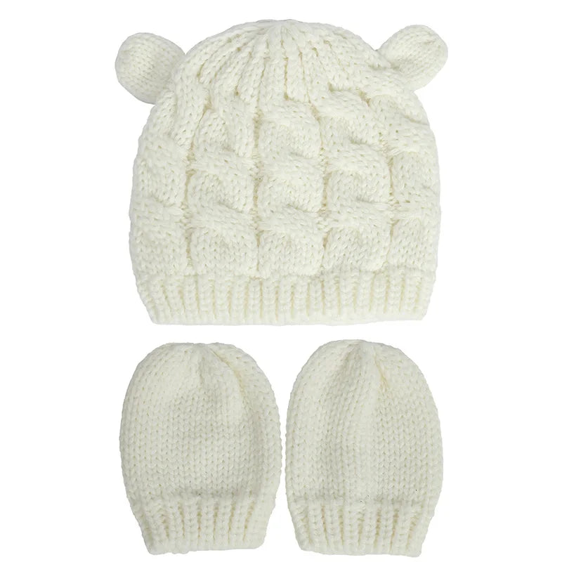 2 PCS Pure Color Baby Kids Girls Boys Winter Warm Knit Hat 2021 New Cute Glove Lovely Beanie Cap Set 0-18 Month-Dollar Bargains Online Shopping Australia