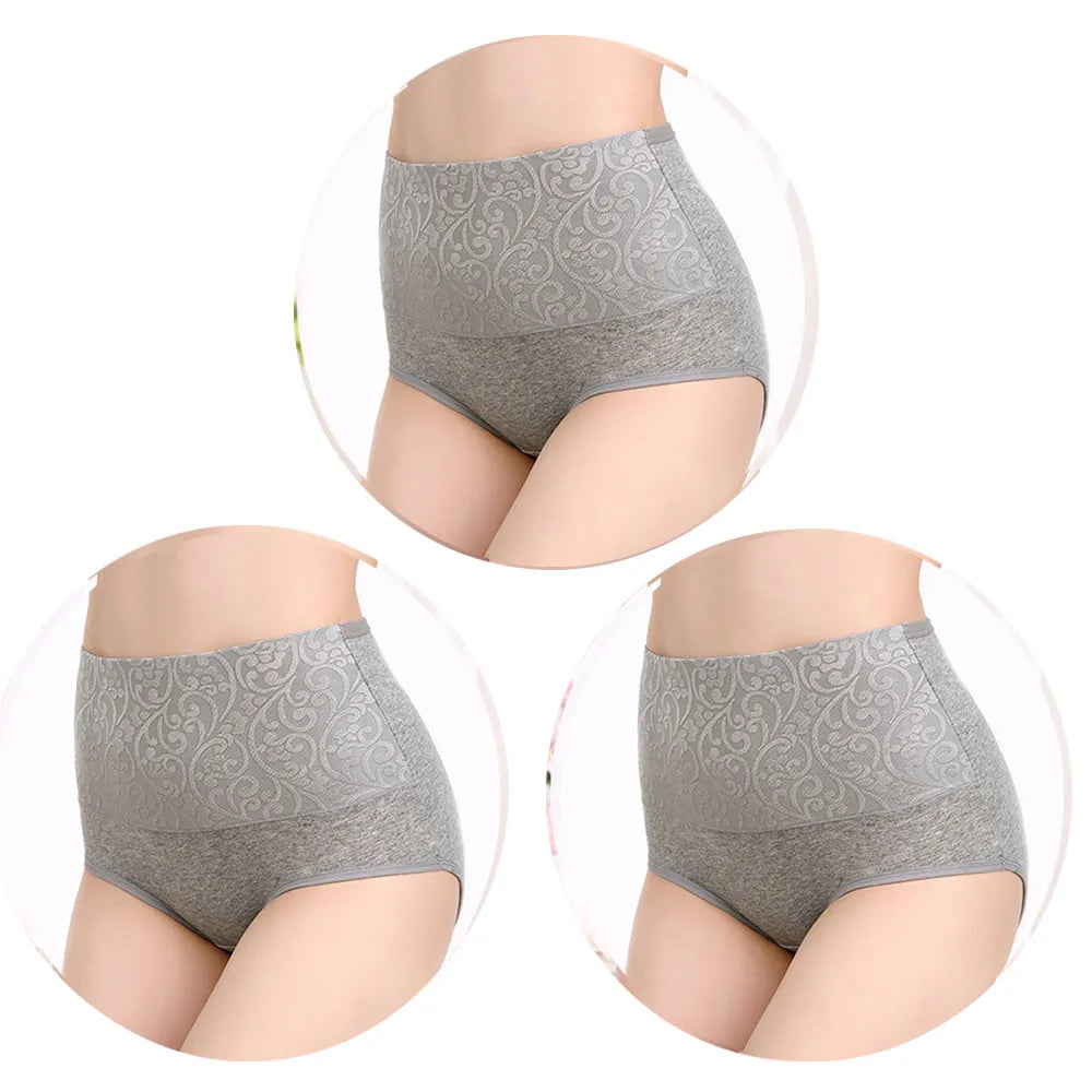 3Pcs Cotton Panties for Women Plus Size Underwear High Waist Abdominal