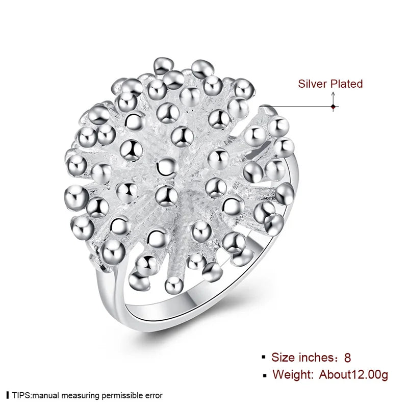 Sterling Silver Firework Coral Ring Woman Fashion Wedding Engagement Silver Jewelry