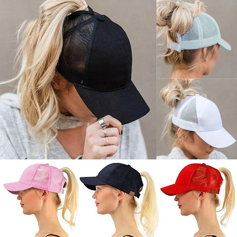 High Ponytail Baseball Cap for Women Summer Sun Hat Running Snapback Hat Messy High Bun CasualWomen's Mesh Caps Female