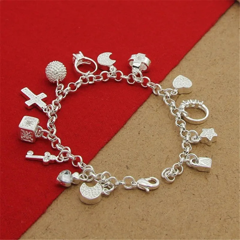 New 925 Sterling Silver Bracelet Four-Leaf Clover Heart Snake Bone Bracelet For Women Men Charm Jewelry Gift