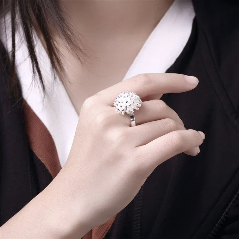 Sterling Silver Firework Coral Ring Woman Fashion Wedding Engagement Silver Jewelry