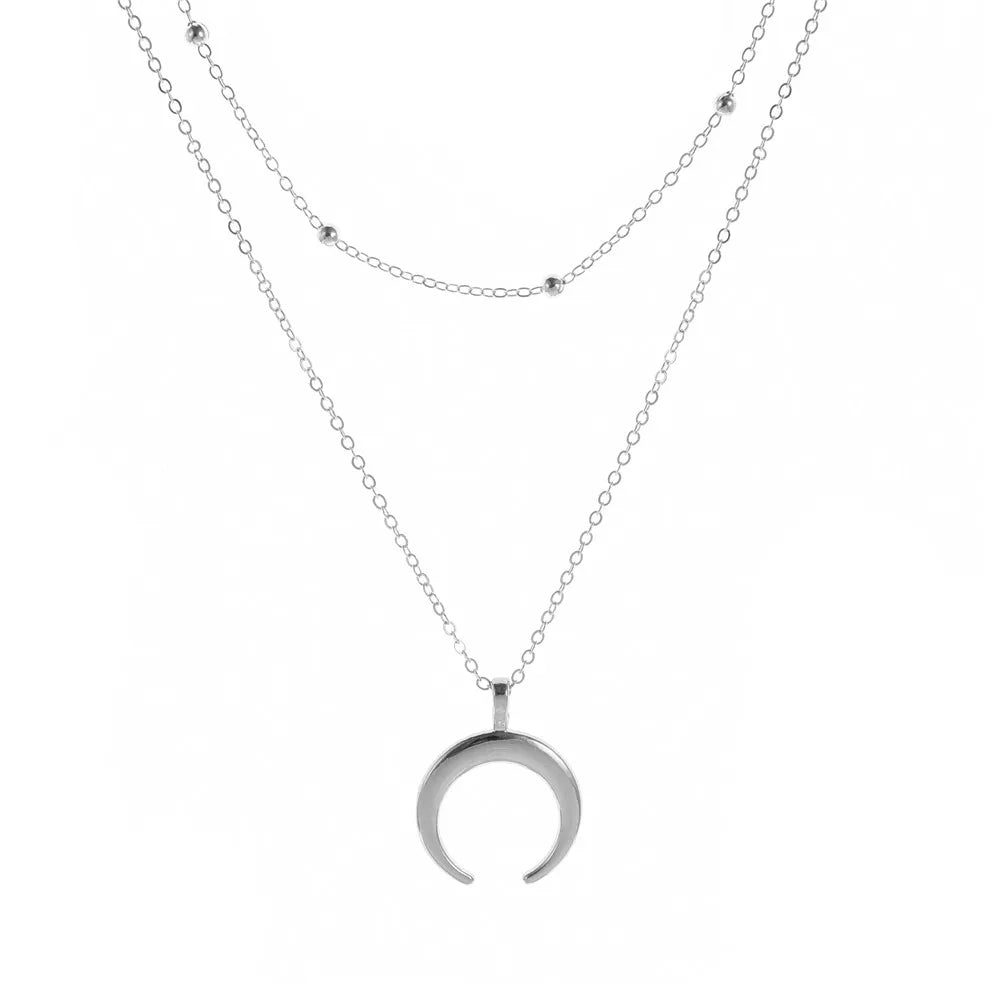 Alloy Half Moon Necklace Horn Crescent Necklace For Women Pendant Horseshoe Horn Short Necklaces Jewelry Gift Women