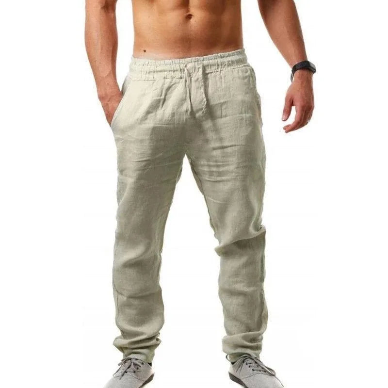 Button Men's Cotton Linen Shorts Pants Male Summer Breathable Solid Color Linen Trousers Fitness Streetwear