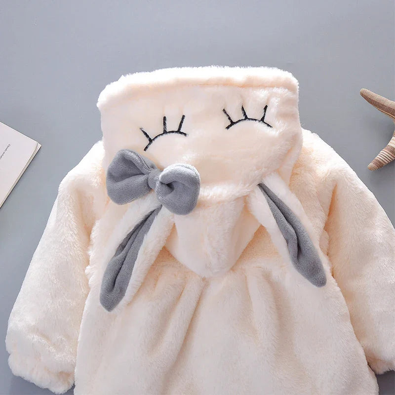 Cute Rabbit Ears Plush Baby Jacket Christmas Sweet Princess Girls Coat Autumn Winter Warm Hooded Outerwear Toddler Girl Clothes-Dollar Bargains Online Shopping Australia