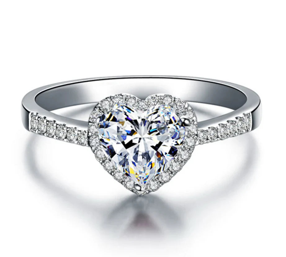 Princess Cut Natural Gemstones Moissanite Zircon Silver Color Engagement Wedding Party Heart  Rings