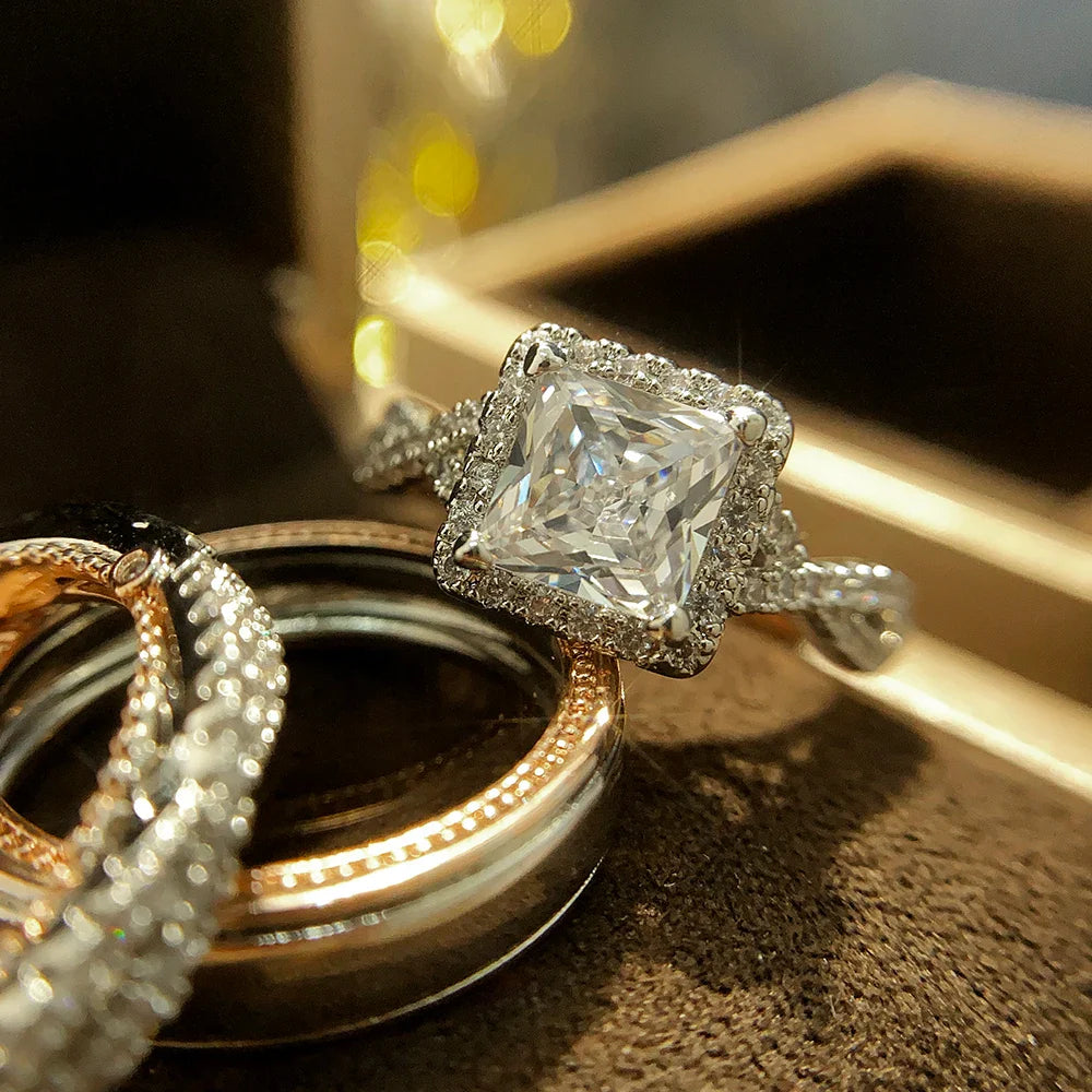 Luxury Princess Cut Cubic Zircon Bridal Marriage Set Rings Elegant Accessories Brilliant Women Men Wedding Trendy Jewelry-Dollar Bargains Online Shopping Australia