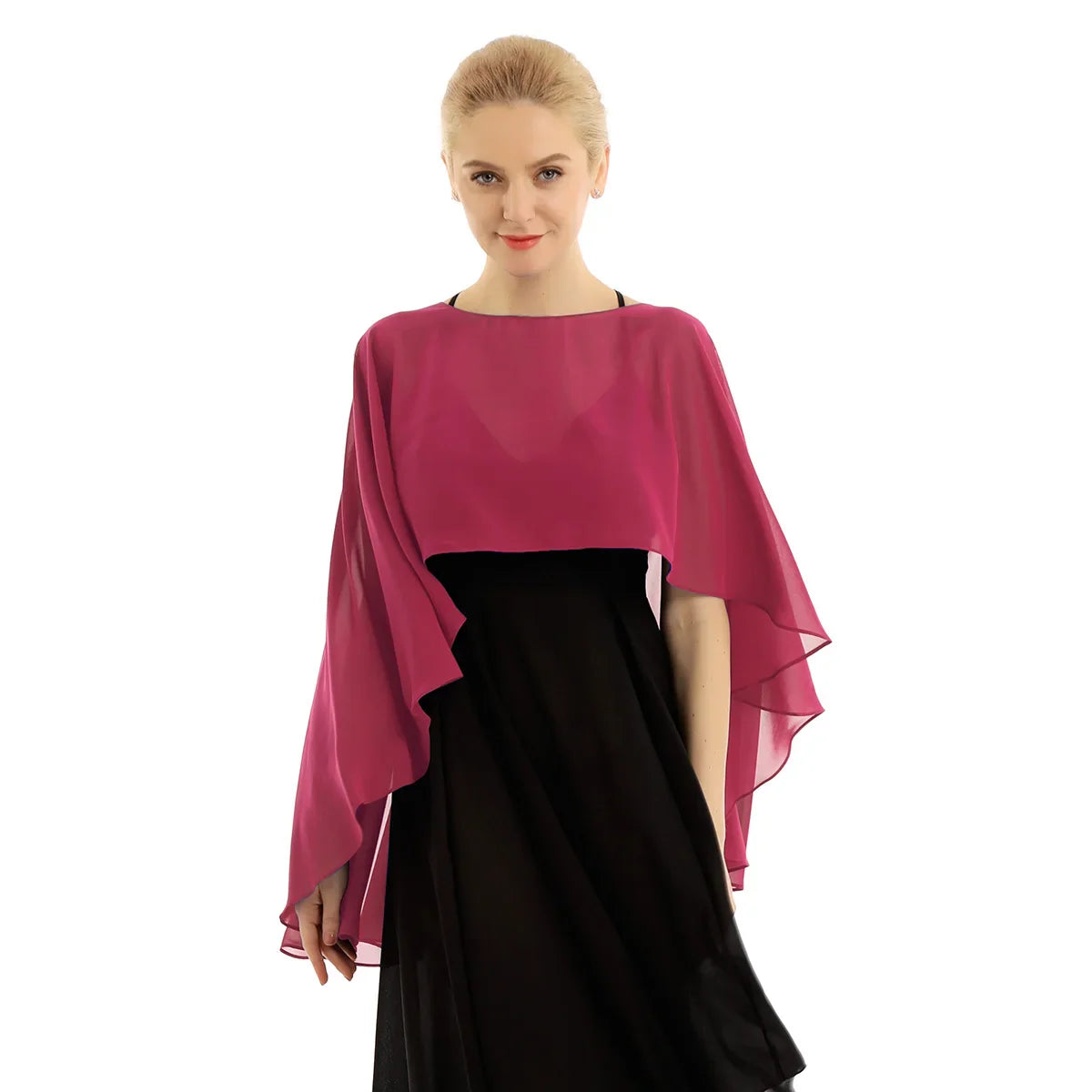Women Chiffon Solid Pullover Capes Shawl Hi-low Hem Thin Soft Shrug Ponchos for Wedding Bridal Bridesmaid Evening Party Dress-Dollar Bargains Online Shopping Australia