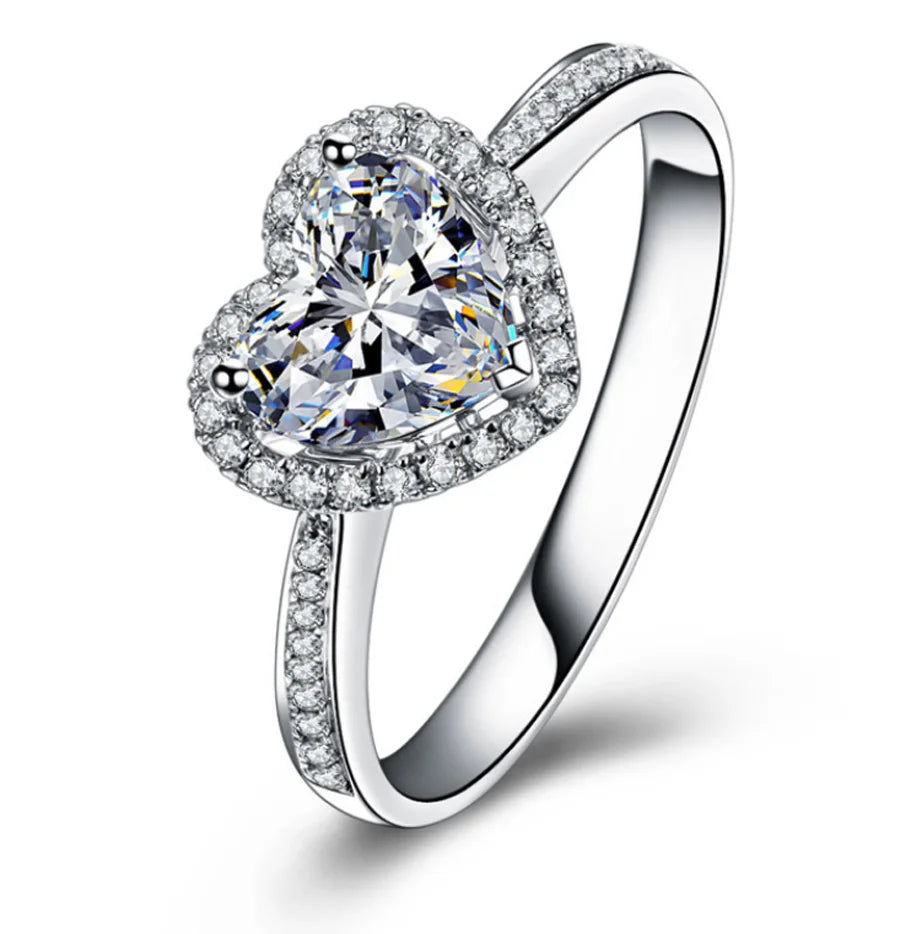 Princess Cut Natural Gemstones Moissanite Zircon Silver Color Engagement Wedding Party Heart  Rings