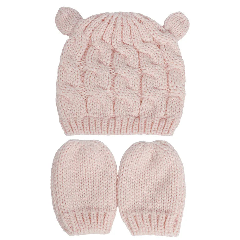 2 PCS Pure Color Baby Kids Girls Boys Winter Warm Knit Hat 2021 New Cute Glove Lovely Beanie Cap Set 0-18 Month-Dollar Bargains Online Shopping Australia