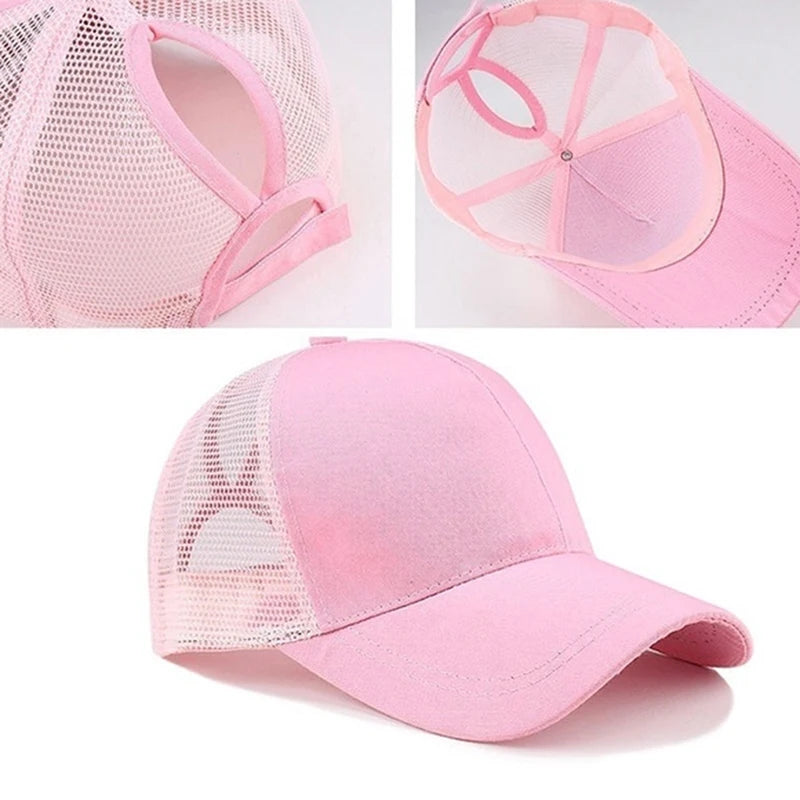 High Ponytail Baseball Cap for Women Summer Sun Hat Running Snapback Hat Messy High Bun CasualWomen's Mesh Caps Female