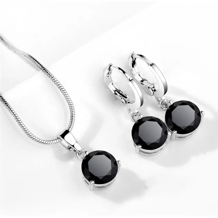 925 Silver Needle Trendy Crystal Pendant Necklace Earrings Jewelry Set For Women Girls Wedding Engagement Fashion Jewelry-Dollar Bargains Online Shopping Australia