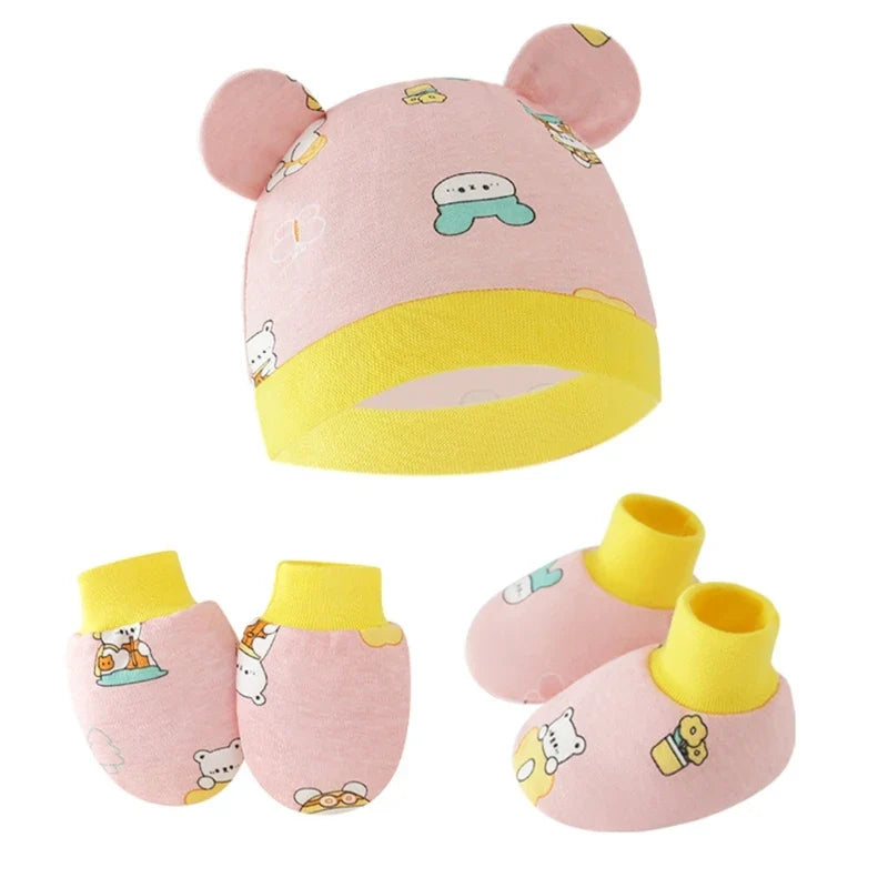 3pcs/set Cotton Newborn Cap with Anti Scratch Mittens and Foot Cover Infant Warm Headwear Baby Gloves with Socks Set-Dollar Bargains Online Shopping Australia