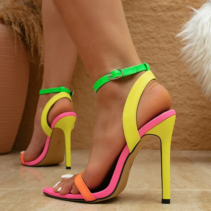 Women Stiletto Sandals Cozy Leather Pointed Toe Buckle Strap High Heels Summer Party Prom Shoes-Dollar Bargains Online Shopping Australia