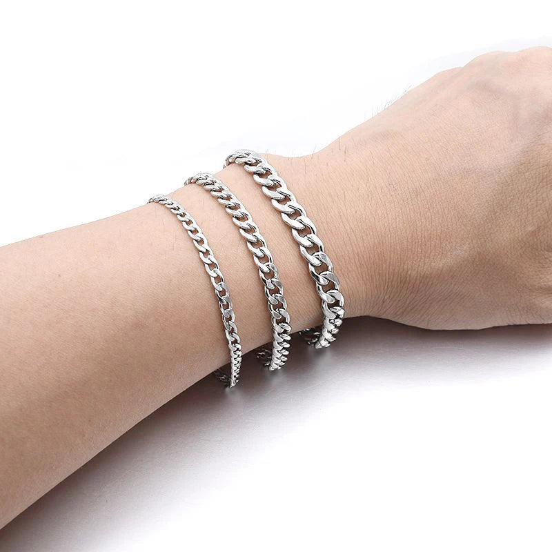 Fashion Stainless Steel Men Curb Cuban Chain Bracelet Women Bracelet On Hand For Couple Unisex Wrist Hand Jewelry Gift Party