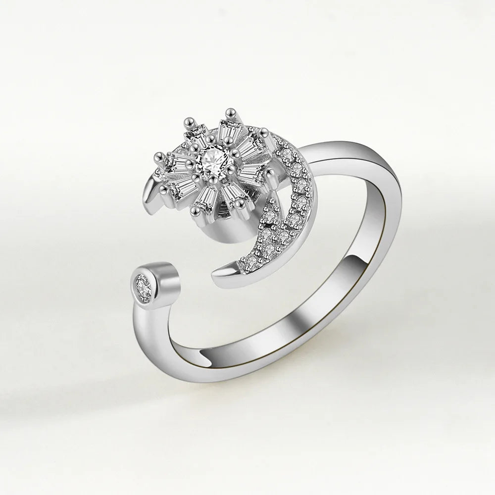 Fidget Spinner Ring Anxiety for Women Multiple Crystal Flower Eye Butterfly Animal Ring Rotate Anti Stress Wedding Jewerly-Dollar Bargains Online Shopping Australia