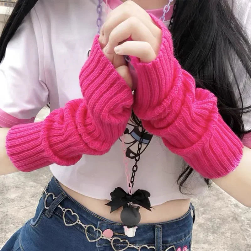 Knitted Long Fingerless Gloves Women Mitten Winter Y2K Solid Arm Warmer Sleeves Fashion Casual Soft Girls Clothes Punk Glove-Dollar Bargains Online Shopping Australia