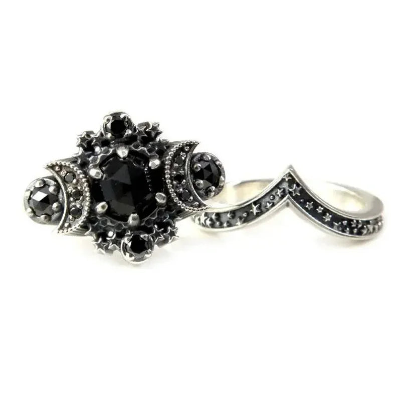 2023 New Gothic Universe Moon Women's Ring Set Creative Vintage Pentagram Black Party Vacation Jewelry Best Gift for Girls-Dollar Bargains Online Shopping Australia