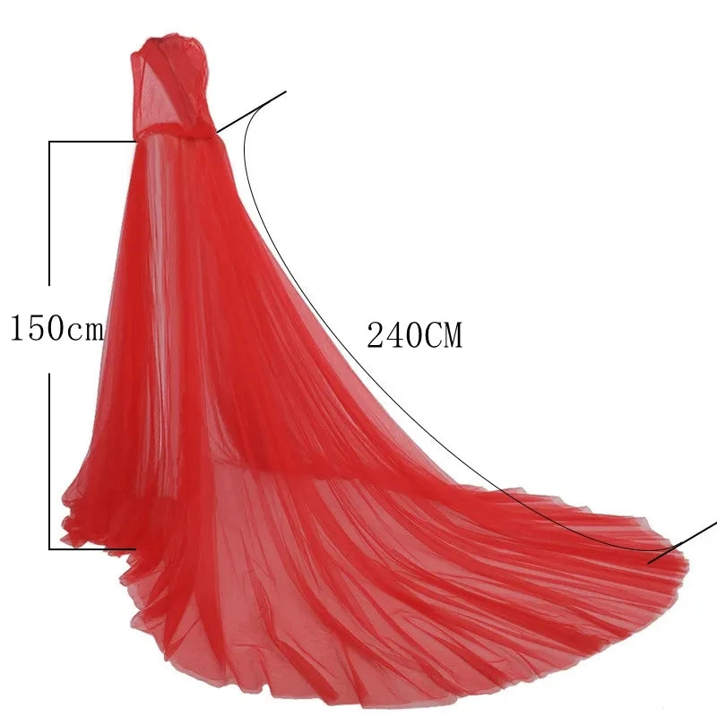 Witch Cloak Halloween Costume for Women Hood Tulle Cape Cloak Black White Red Wedding Bridals Floor Length Soft Mesh Cloaks