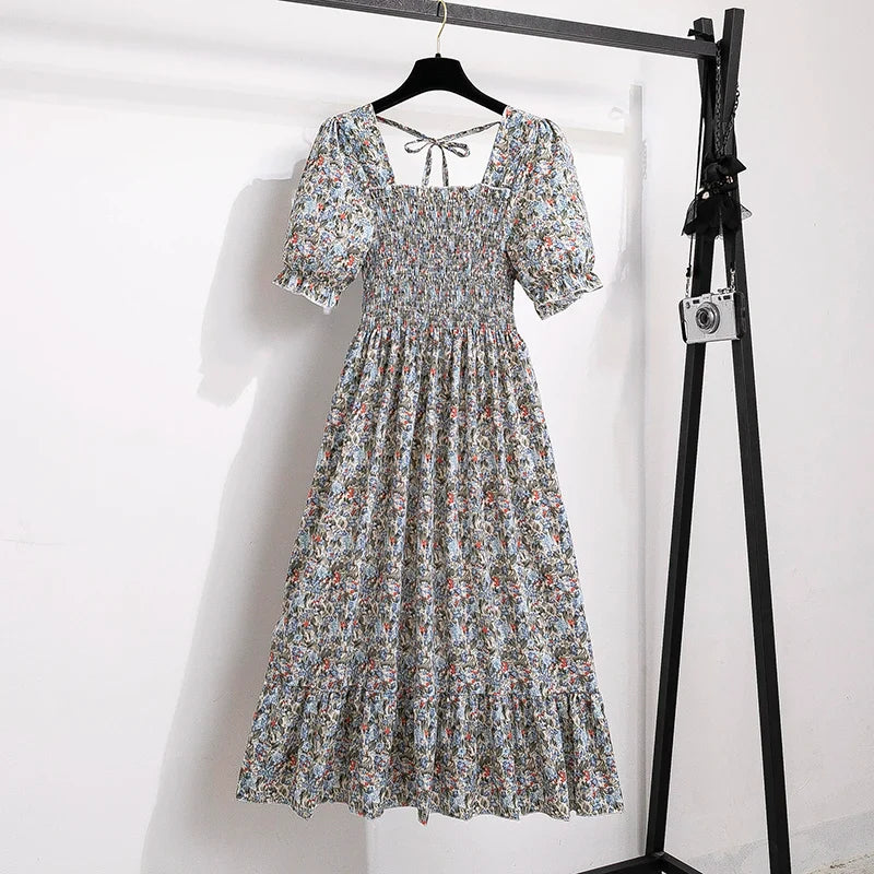 Chiffon Dresses Fashion Female Elastic Waist Short Sleeve Pleated Casual Dress Women A-line Dresses-Dollar Bargains Online Shopping Australia