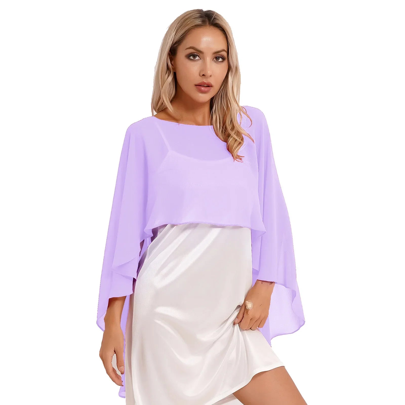 Women Chiffon Solid Pullover Capes Shawl Hi-low Hem Thin Soft Shrug Ponchos for Wedding Bridal Bridesmaid Evening Party Dress-Dollar Bargains Online Shopping Australia