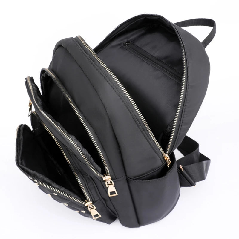 Rivet Nylon Fabric Design Large Capacity Three Layer Women's Backpack Senior