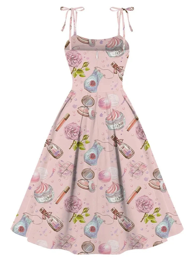 Vintage Retro Dress 50s 60s Pin Up Robe Femme Elegant Floral Print Swing Hepburn Pleated Party Short Prom Dresses