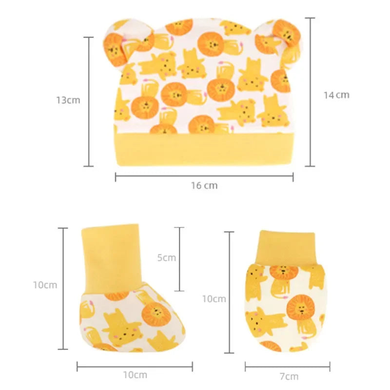 5pcs Baby Cartoon Anti-scratch Gloves Hat Foot Cover Set Handguard Cotton Mittens Beanie Socks Kit for Infant Newborn Headwear-Dollar Bargains Online Shopping Australia