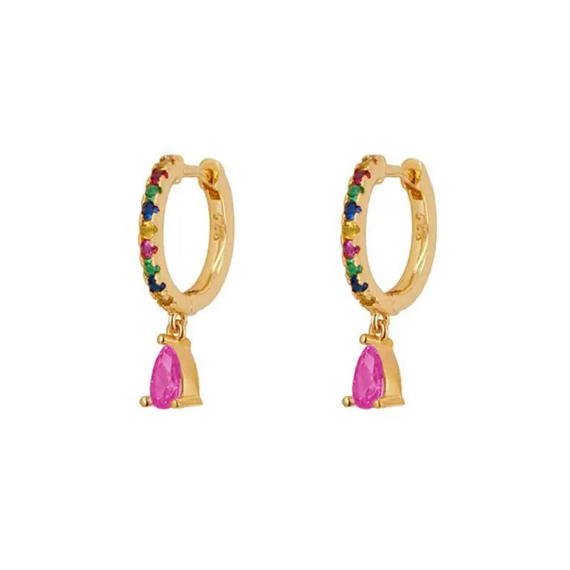 Gold Filled Stud Earrings Set For Women Ear Cuffs Colorful Zircon Dangle Hoop Earrings Fashion Party Jewelry-Dollar Bargains Online Shopping Australia