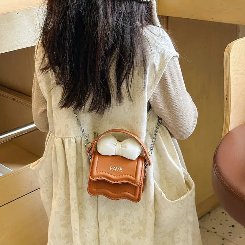 Sweet Bow Children's Small Square Shoulder Bags Lovely Women Girls Mini Crossbody Bag Cute Princess Coin Purse Chain Handbags