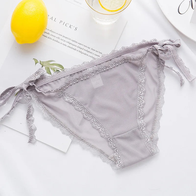 Ruffle Lace Mesh Seamless Panties For Women Hollow Out Transparent Sexy Underwear Briefs Female Lingerie Thongs-Dollar Bargains Online Shopping Australia