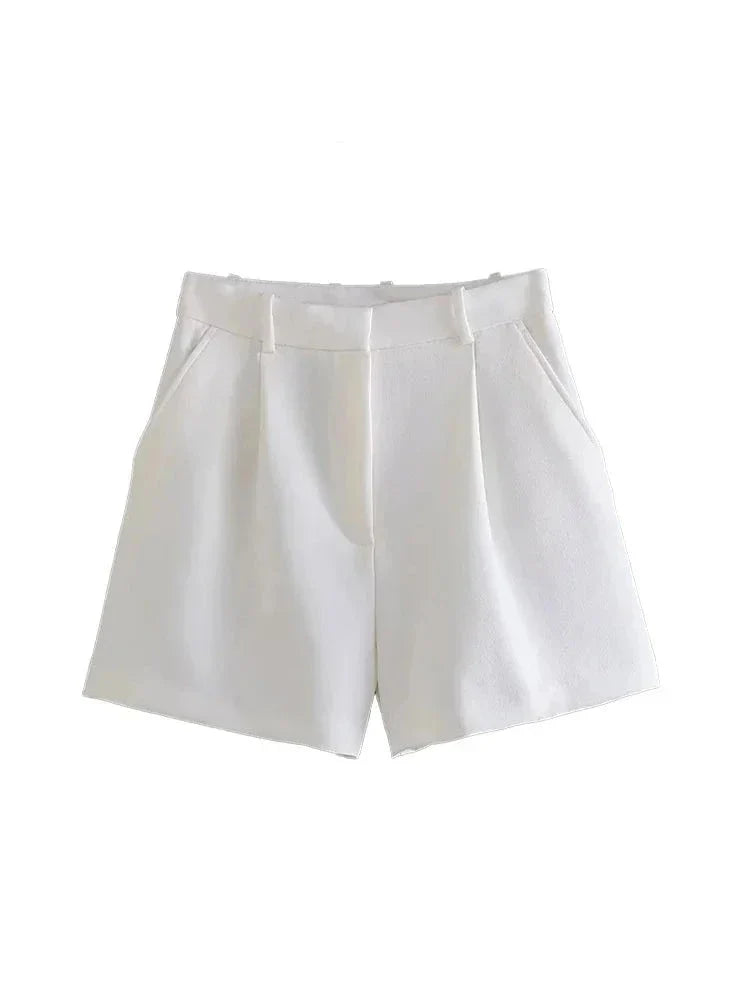 Women Side Pockets Front Darts Bermuda Shorts Vintage High Waist Zipper Fly Female Short Pants-Dollar Bargains Online Shopping Australia